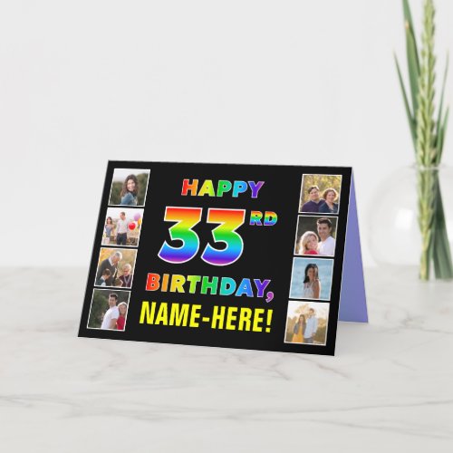33rd Birthday Rainbow Text Custom Photos  Name Card