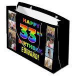 [ Thumbnail: 33rd Birthday: Rainbow Text, Custom Photos & Name Gift Bag ]