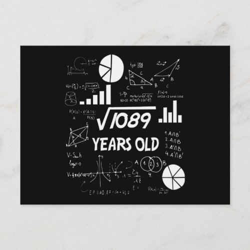 33rd Birthday Square Root Math 33 Years Old Bday Postcard