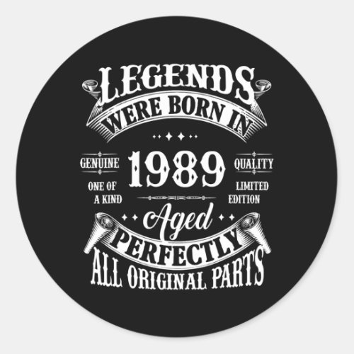 33rd Birthday Tee Vintage Legends Born In 1989 33 Classic Round Sticker