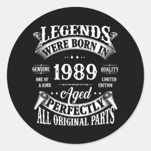 33rd Birthday Tee Vintage Legends Born In 1989 33 Classic Round Sticker