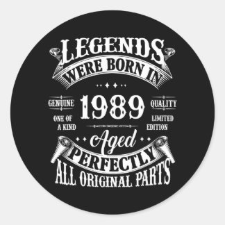 33rd Birthday Tee Vintage Legends Born In 1989 33 Classic Round Sticker