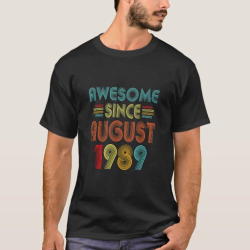 33rd Birthday Vintage Awesome Since August 1989 33 T_Shirt