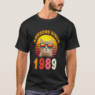 33rd Birthday Vintage Cat Awesome Since 1989 T-Shirt