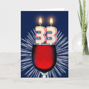 33rd Birthday with wine and candles Card