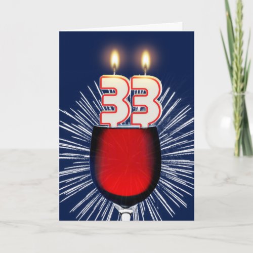 33rd Birthday with wine and candles Card