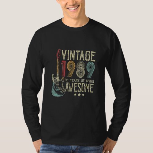 33rd Birthday Womens Mens Vintage Awesome 1989 Gui T_Shirt