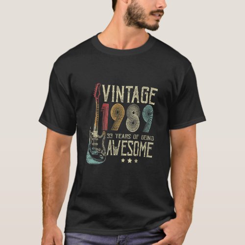 33rd Birthday Womens Mens Vintage Awesome 1989 Gui T_Shirt