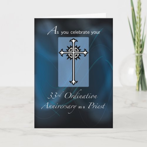 33rd Ordination Anniversary Priest Cross Navy Blu Card