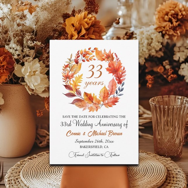 33rd Wedding Anniversary Elegant Fall Floral Save The Date (Creator Uploaded)