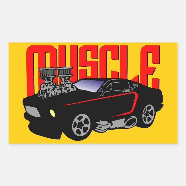 341 Cartoon Muscle Car Rectangular Sticker (Front)