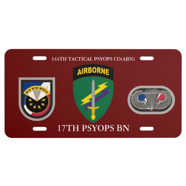 344TH TACTICAL PSYOPS CO(ABN), 17TH PSYOPS BN LICENSE PLATE (Front)