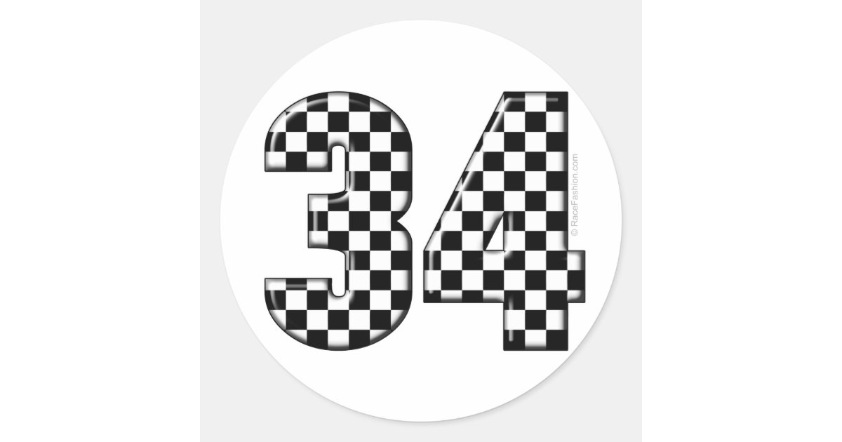 34 Racing Number 34 auto racing number classic round sticker | Zazzle