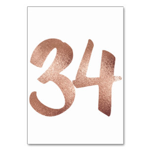 34 Table  Number White Metallic Pink Rose Gold Table Number