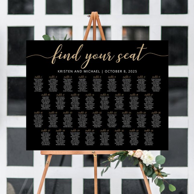34 Tables Find Your Seat Black Seating Chart Foam Board (Creator Uploaded)
