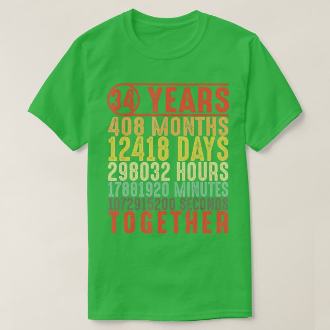 34 Year Anniversary Gifts for Her Him Couple 34th  T-Shirt (Design Front)