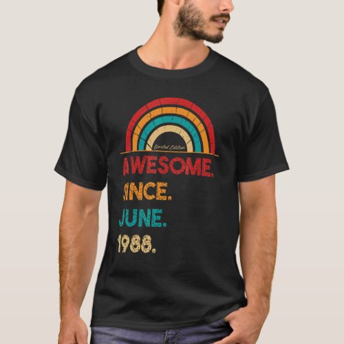 34 Year Old Awesome Since June 1988  34th Birthday T_Shirt