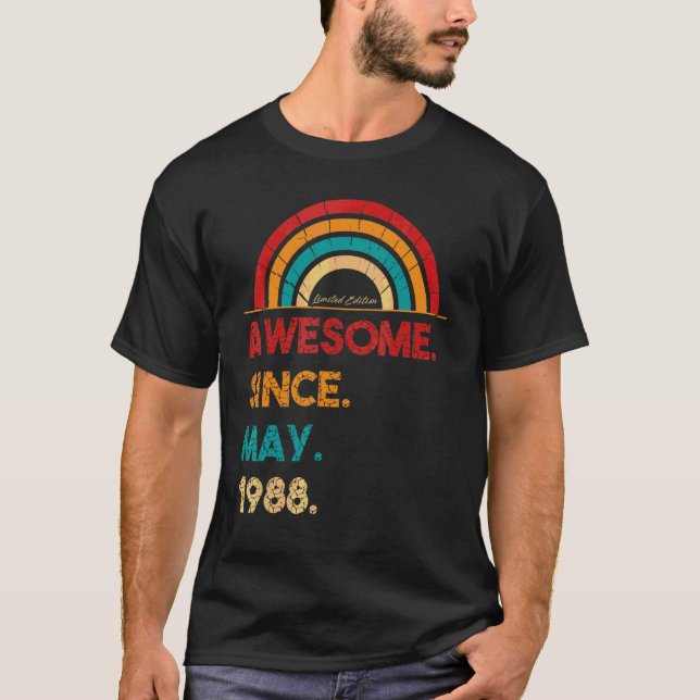 34 Year Old Awesome Since May 1988  34th Birthday T-Shirt (Front)