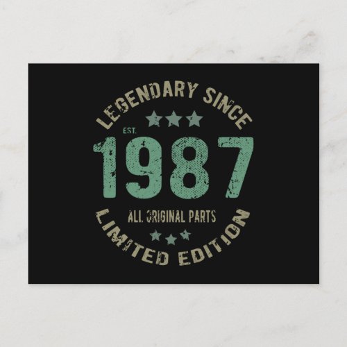 34 Year Old Bday 1987 Legend Since 34th Birthday Postcard