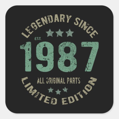 34 Year Old Bday 1987 Legend Since 34th Birthday Square Sticker