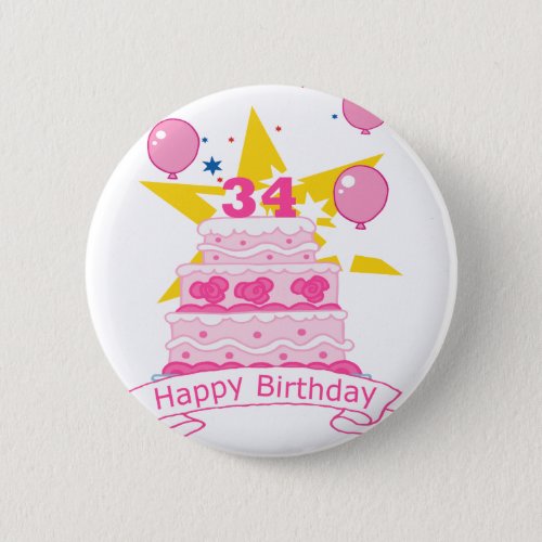 34 Year Old Birthday Cake Button