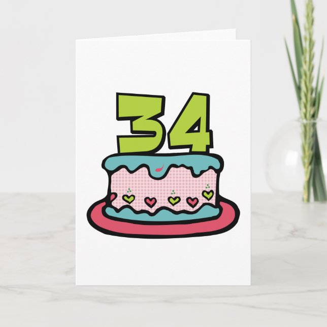 34 Year Old Birthday Cake Card (Front)