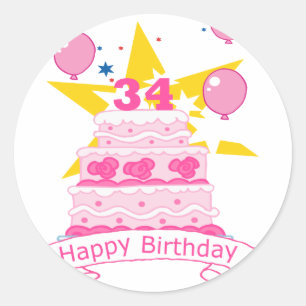34 Year Old Birthday Cake Classic Round Sticker