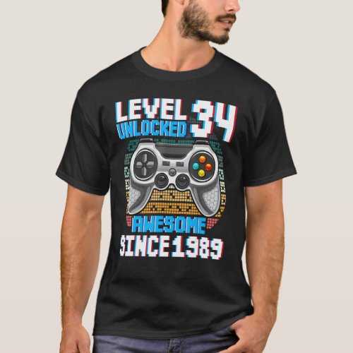 34 Year Old Gamer Since 1989 Funny 34th Birthday G T_Shirt