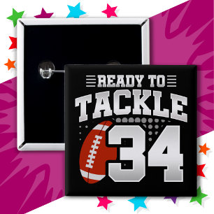 34 Year Old Tackle Football Party 34th Birthday Button