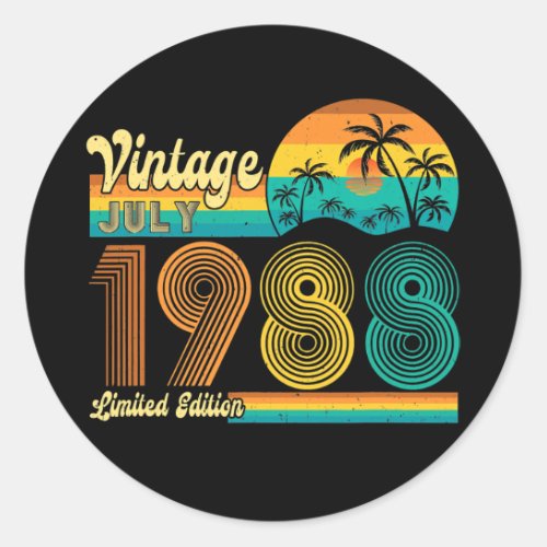 34 Year Old Vintage Since July 1988 Gifts 34th Classic Round Sticker