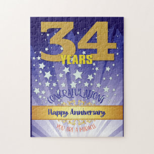 34 Year Recovery Anniversary Bold Numeral Jigsaw Puzzle