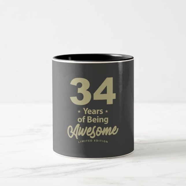 34 Years Of Being Awesome 34th Birthday Two-Tone Coffee Mug (Center)