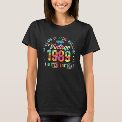 34 Years Old 34th Birthday Decoration Vintage 1989 T_Shirt