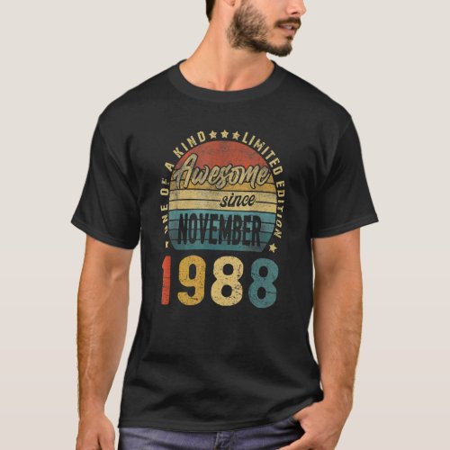 34 Years Old Awesome November 1988 34th Birthday M T_Shirt