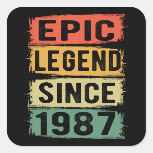 34 Years Old Bday 1987 Epic Legend 34th Birthday Square Sticker