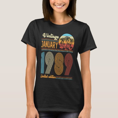 34 Years Old Birthday  Vintage January 1989 Women  T_Shirt
