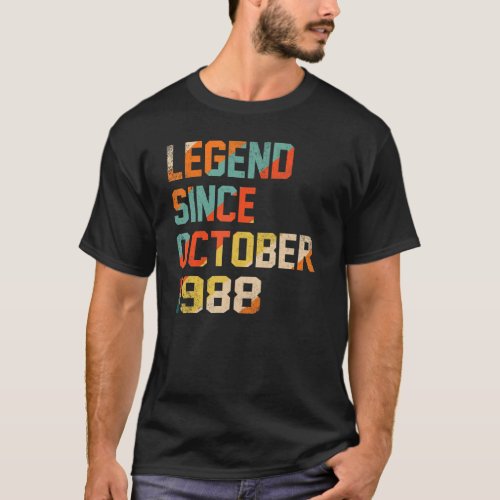 34 Years Old  Legend Since October 1988 34th Birth T_Shirt