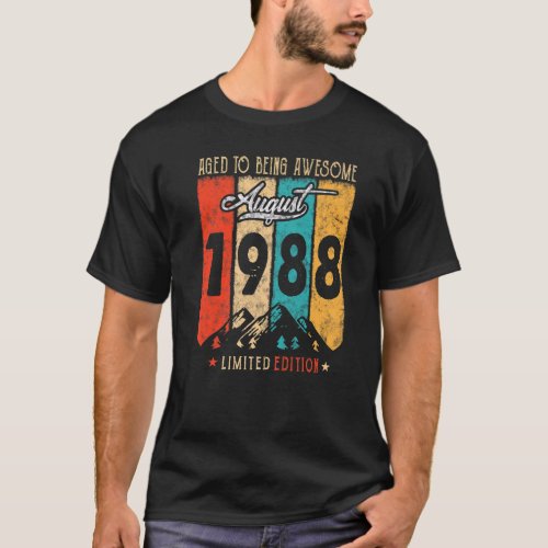 34 Years Old Retro Vintage August 1988  34th Birth T_Shirt