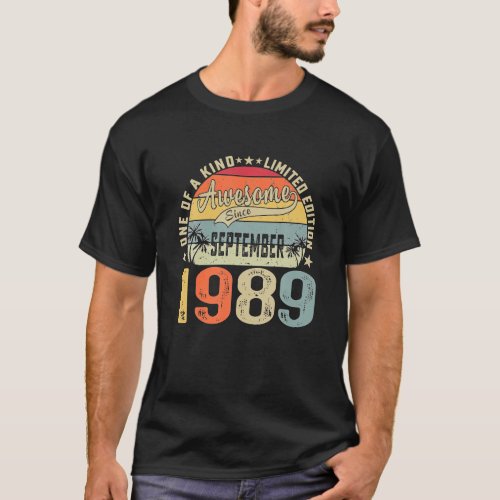 34 Years Old Retro Vintage September 1989 34th T_Shirt