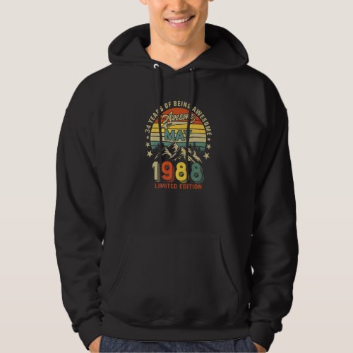 34th Birthday 34 Years Awesome Since May 1988 Vint Hoodie