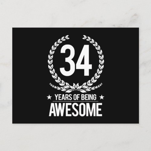 34th Birthday 34 Years Of Being Awesome Postcard