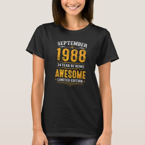 34th Birthday  34 Years Old Awesome Since Septembe T_Shirt