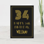 [ Thumbnail: 34th Birthday: Art Deco Inspired Look "34" & Name Card ]