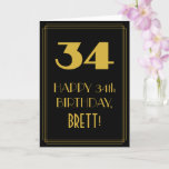 [ Thumbnail: 34th Birthday ~ Art Deco Inspired Look "34" & Name Card ]