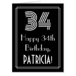 [ Thumbnail: 34th Birthday — Art Deco Inspired Look “34” + Name Card ]