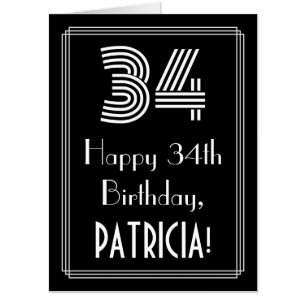 34th Birthday — Art Deco Inspired Look “34” + Name Card