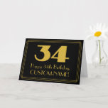 [ Thumbnail: 34th Birthday: Art Deco Inspired Look "34" & Name Card ]