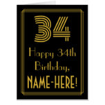 [ Thumbnail: 34th Birthday: Art Deco Inspired Look “34” + Name Card ]