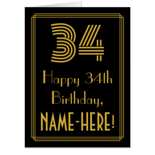 34th Birthday: Art Deco Inspired Look “34” + Name Card