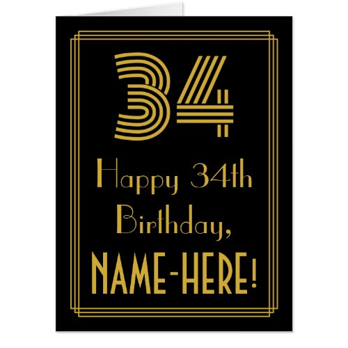 34th Birthday Art Deco Inspired Look 34  Name Card